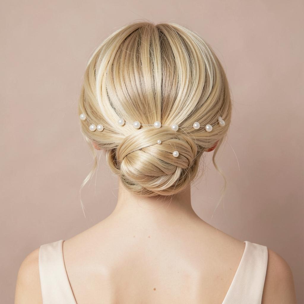 Soft romantic occasion updo with pearl pins